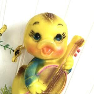 Vintage Blow Mold Easter Chick Duck Bass Fiddle Plastic Greenery Tabletop